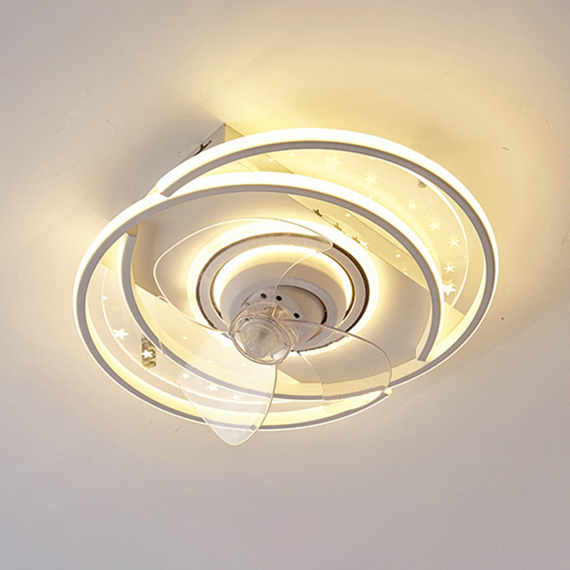 Starry Print Bedroom Ceiling Fan Light Invisible Blades Minimalist LED Semi Flush Light