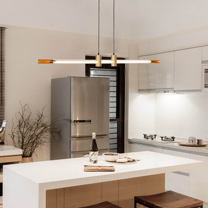 Lámpara de la isla de metal dorado moderna luz colgante de restaurante lineal de 1 luz con sombra de vidrio