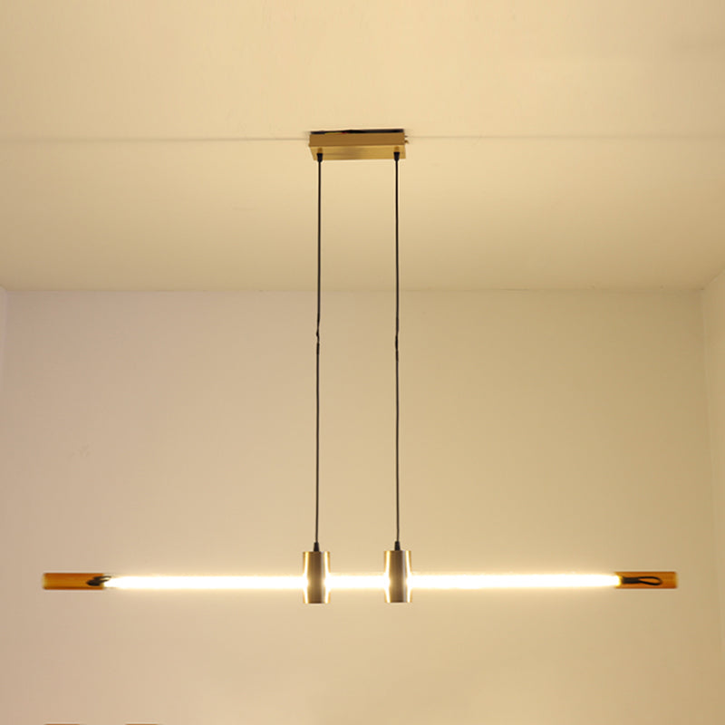 Lámpara de la isla de metal dorado moderna luz colgante de restaurante lineal de 1 luz con sombra de vidrio