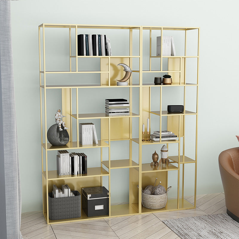 Modern Open Bookcase with Metal Rectangular Shelves for Office