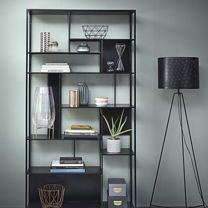 Modern Open Bookcase with Metal Rectangular Shelves for Office