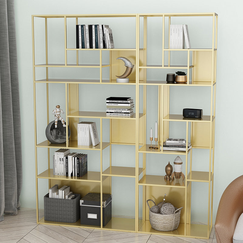 Modern Open Bookcase with Metal Rectangular Shelves for Office