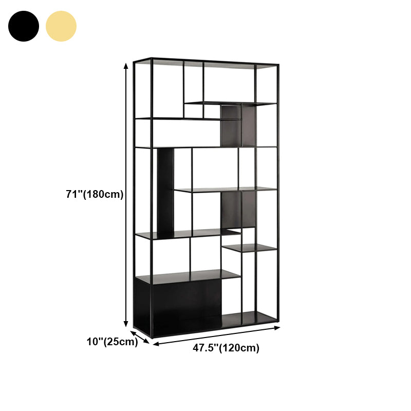 Modern Open Bookcase with Metal Rectangular Shelves for Office