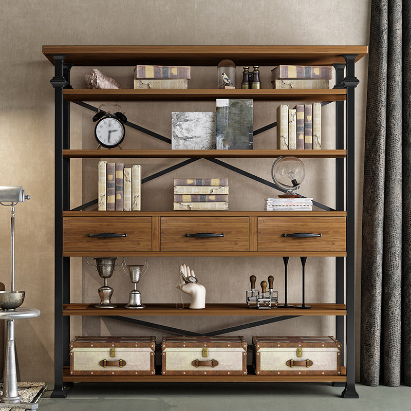 Industrial Style Bookshelf Open Shelf Bookcase with Drawer Storage