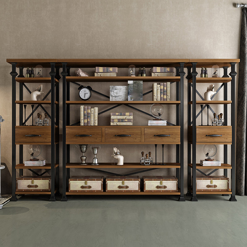 Industrial Style Bookshelf Open Shelf Bookcase with Drawer Storage