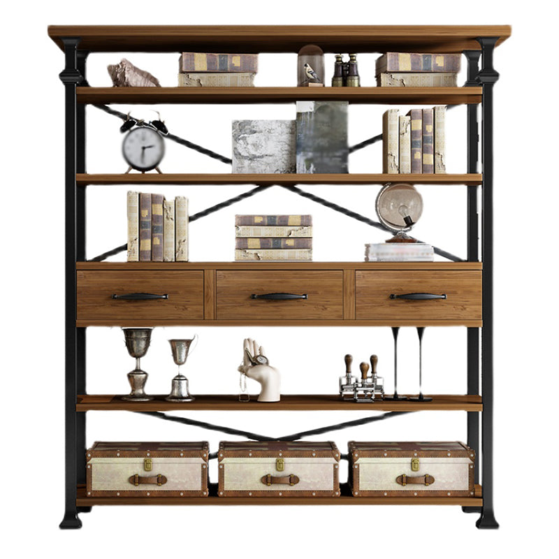 Industrial Style Bookshelf Open Shelf Bookcase with Drawer Storage