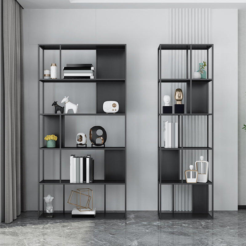 Modern Open Bookcase with Metal Rectangular Shelves for Study Room