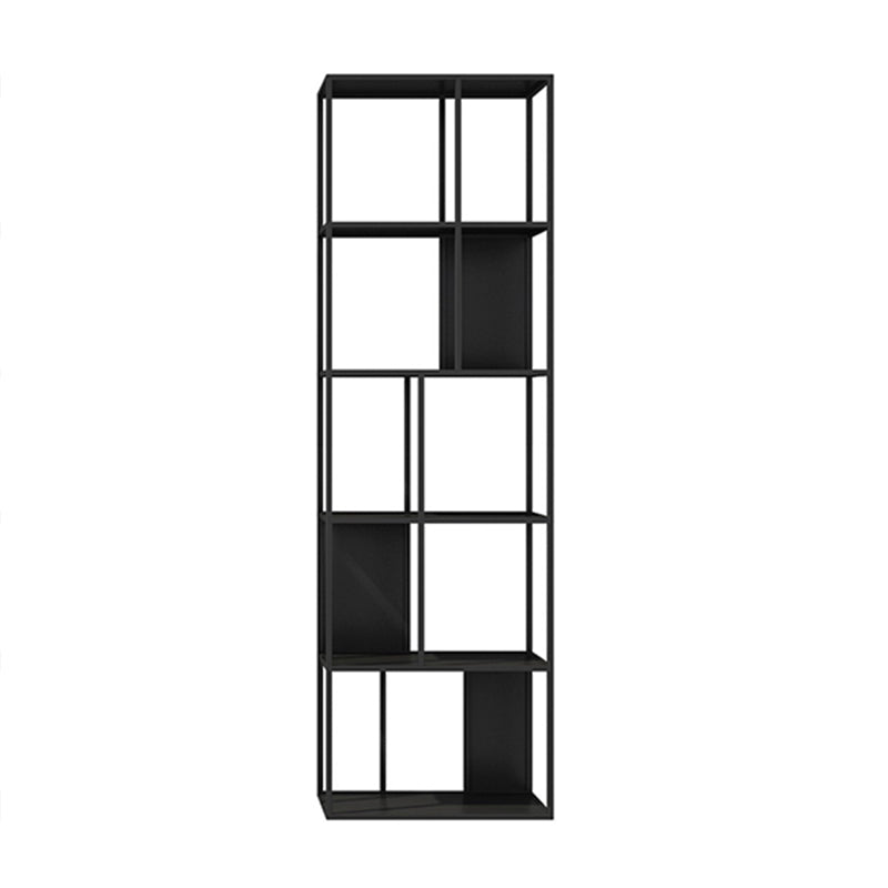 Modern Open Bookcase with Metal Rectangular Shelves for Study Room