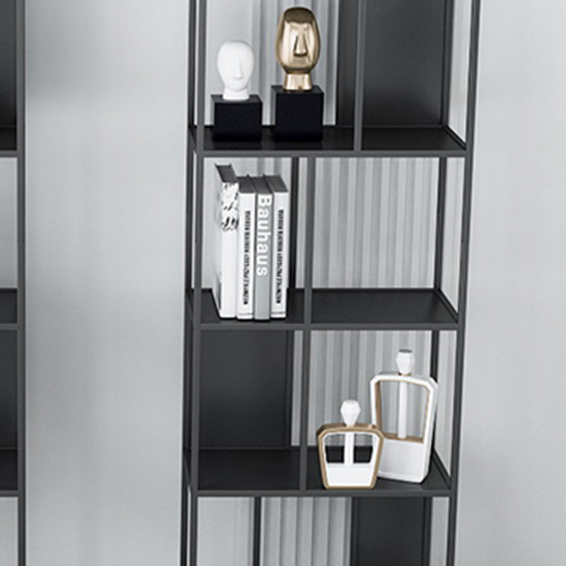 Modern Open Bookcase with Metal Rectangular Shelves for Study Room