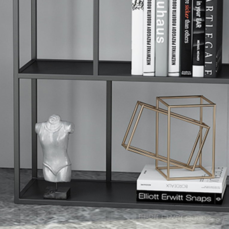 Modern Open Bookcase with Metal Rectangular Shelves for Study Room