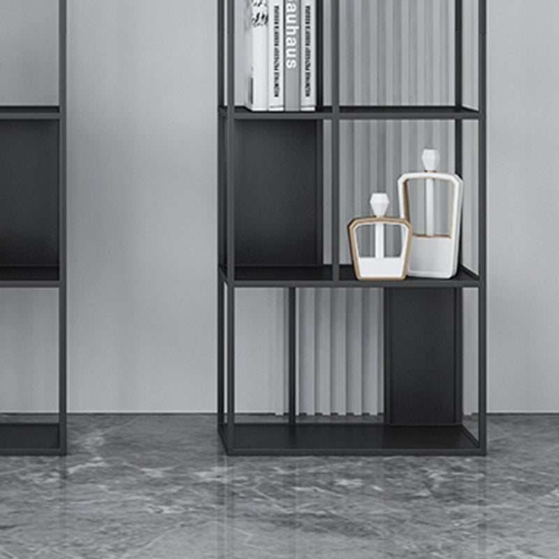 Modern Open Bookcase with Metal Rectangular Shelves for Study Room