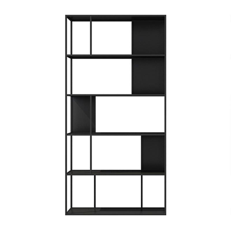 Modern Open Bookcase with Metal Rectangular Shelves for Study Room