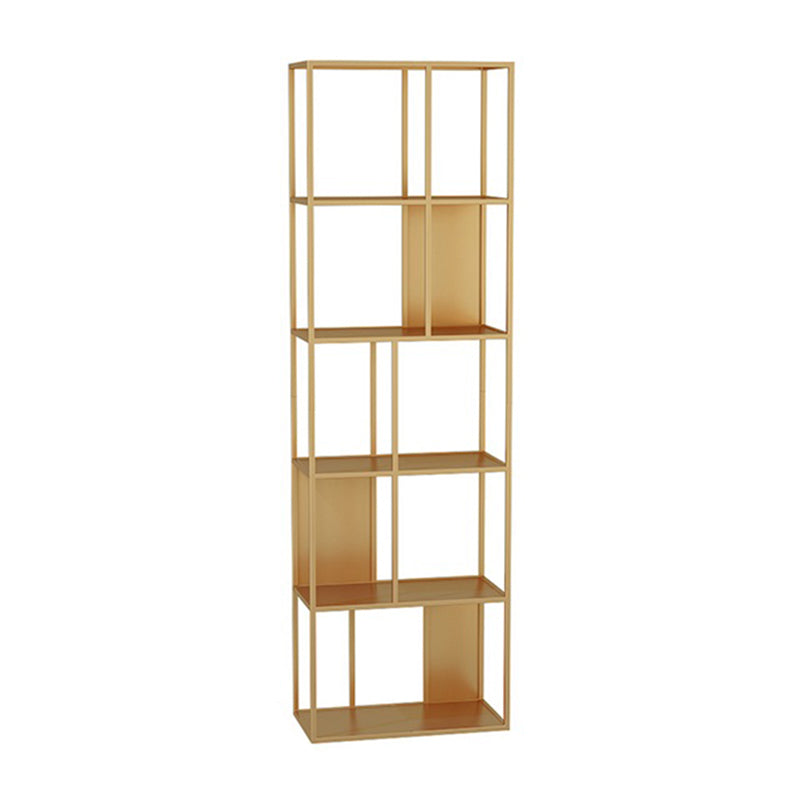 Modern Open Bookcase with Metal Rectangular Shelves for Study Room