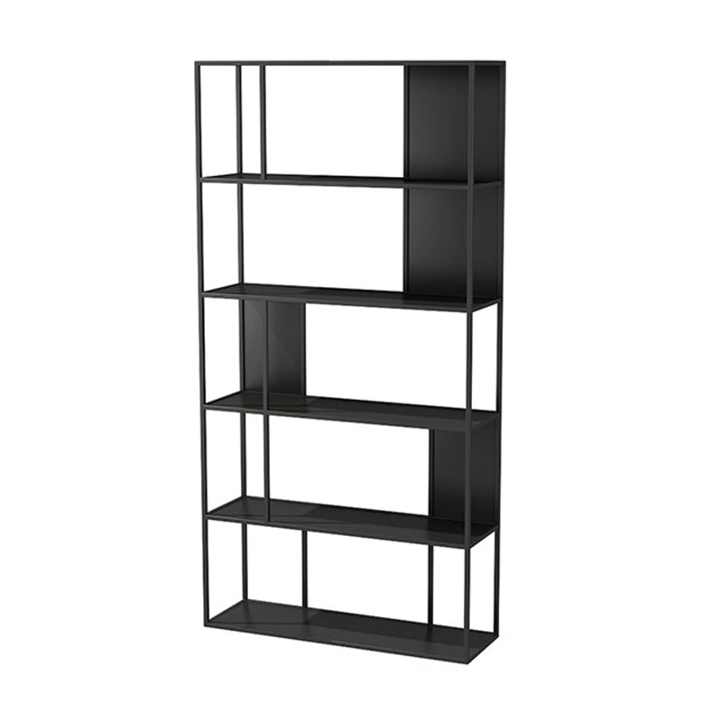 Modern Open Bookcase with Metal Rectangular Shelves for Study Room