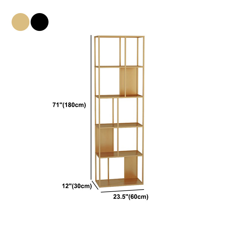 Modern Open Bookcase with Metal Rectangular Shelves for Study Room
