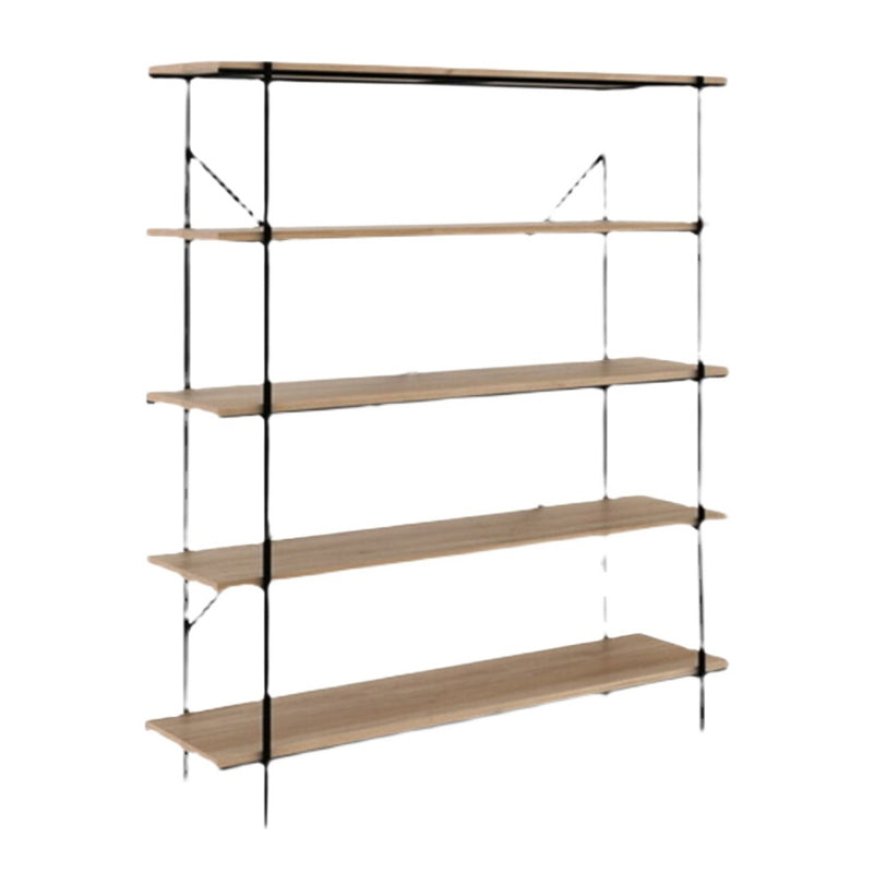 Industriële open etagere boekenplank van 5 plank met ijzeren frame dennenhoutplank