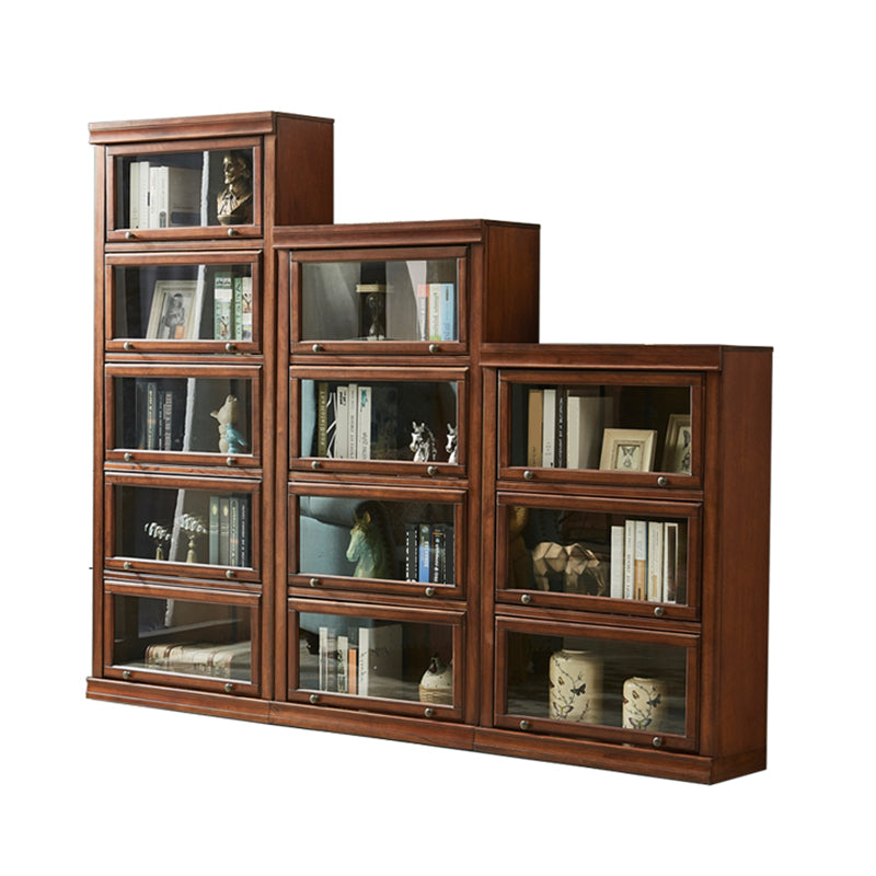 Closed Back Bookcase Modern Solid Wood Rectangular Shelves with Doors