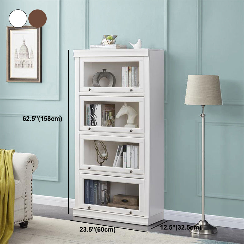 Closed Back Bookcase Modern Solid Wood Rectangular Shelves with Doors