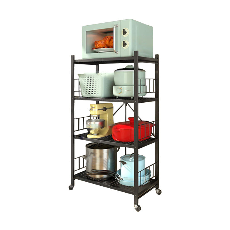 Contemporary Folding Steel Etagere Bookshelf with Caster Wheels