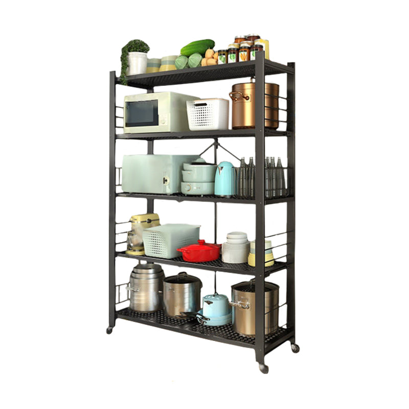 Contemporary Folding Steel Etagere Bookshelf with Caster Wheels