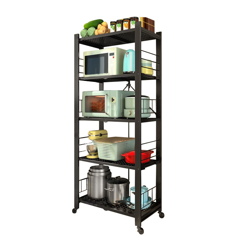 Contemporary Folding Steel Etagere Bookshelf with Caster Wheels
