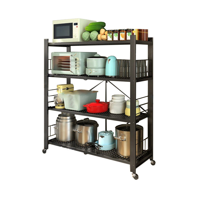 Contemporary Folding Steel Etagere Bookshelf with Caster Wheels