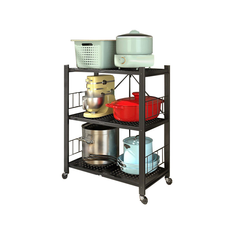 Contemporary Folding Steel Etagere Bookshelf with Caster Wheels