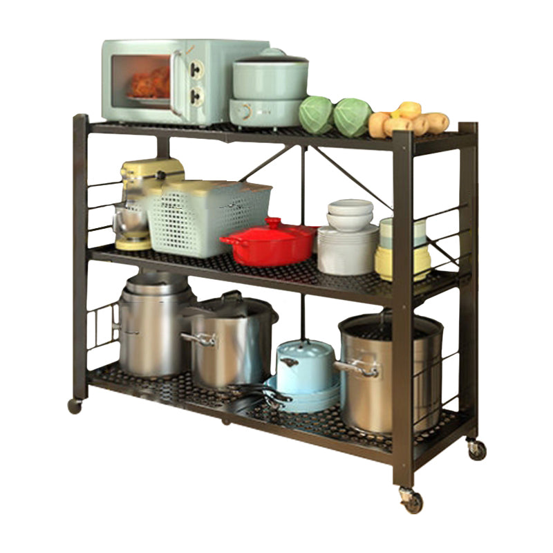 Contemporary Folding Steel Etagere Bookshelf with Caster Wheels