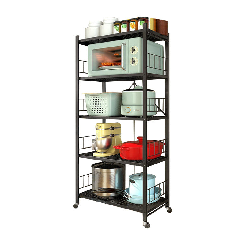 Contemporary Folding Steel Etagere Bookshelf with Caster Wheels