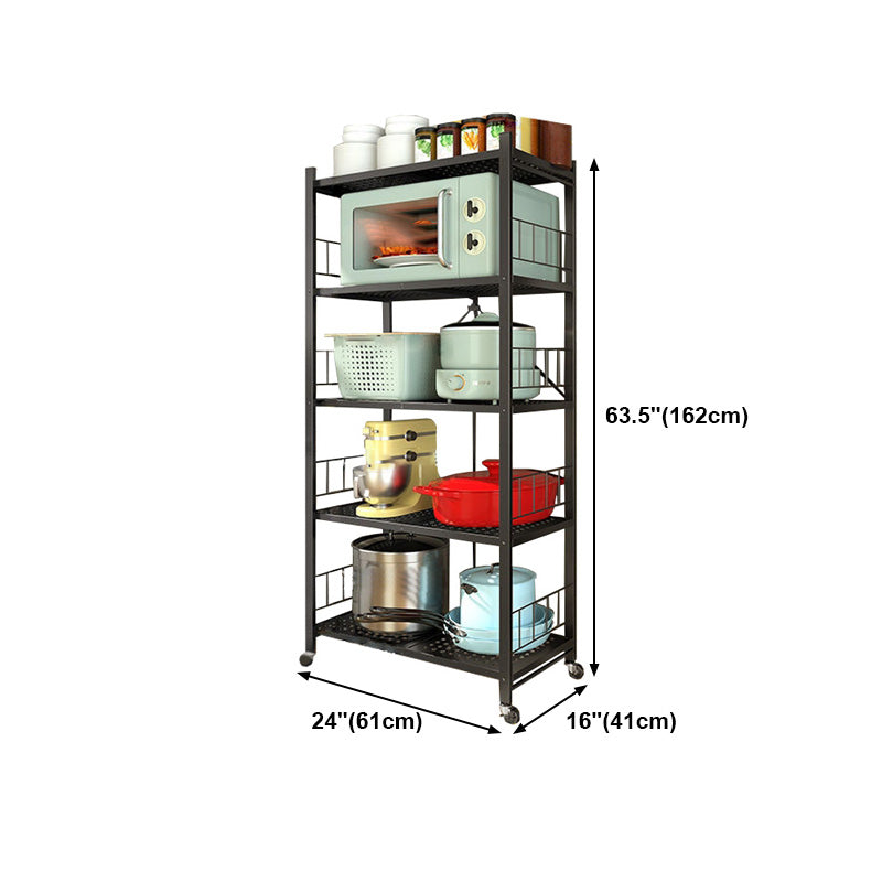 Contemporary Folding Steel Etagere Bookshelf with Caster Wheels