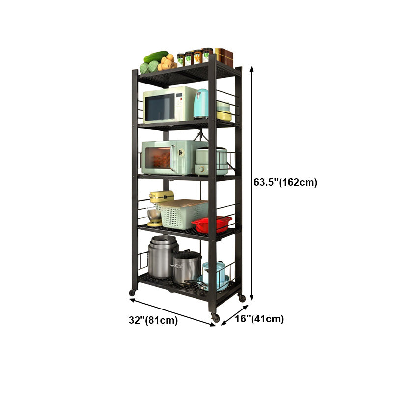 Contemporary Folding Steel Etagere Bookshelf with Caster Wheels