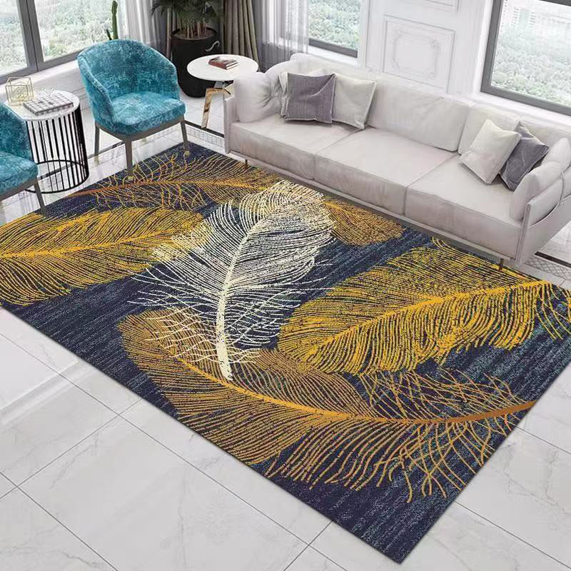 Gray Feather Rug Polyester Modern Area Rug Non-Slip Backing Rug for Drawing Room