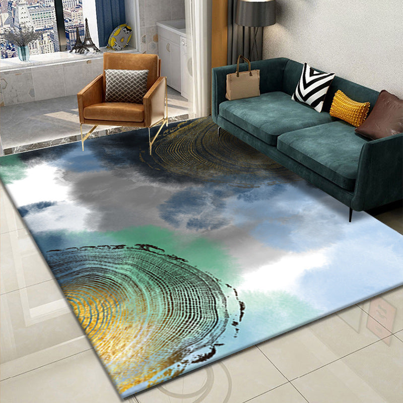 Tapis graphique bleu clair Polyester tapis lavable simple pour la décoration intérieure