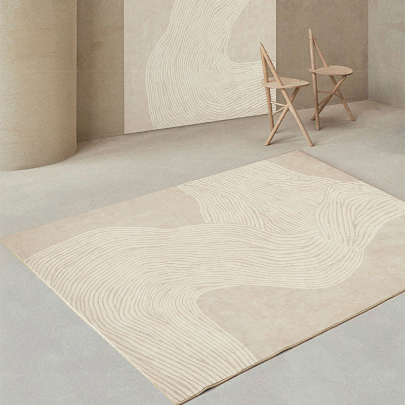 Apricot Irregular Rug Polyester Casual Rug Non-Slip Backing Rug for Drawing Room