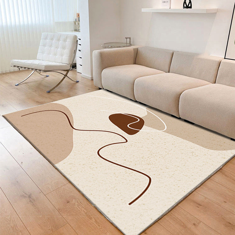 White Abstract Face Rug Polyester Casual Rug Non-Slip Backing Rug for Living Room