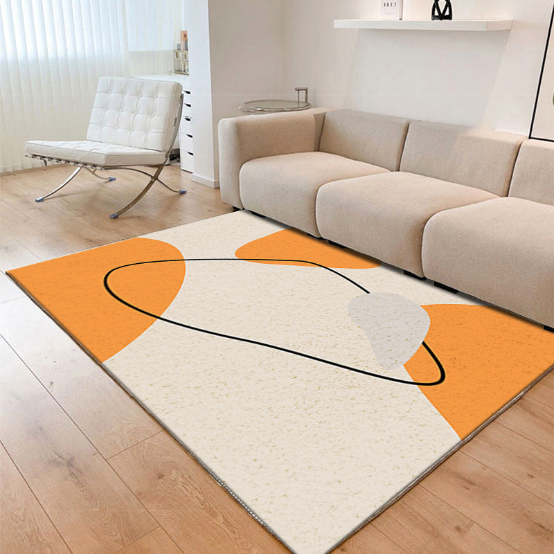 White Abstract Face Rug Polyester Casual Rug Non-Slip Backing Rug for Living Room