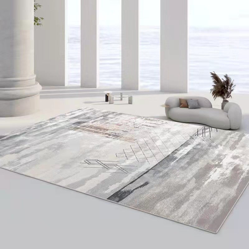 Abstract Style Indoor Rug Polyester Area Rug Stain Resistant for Living Room