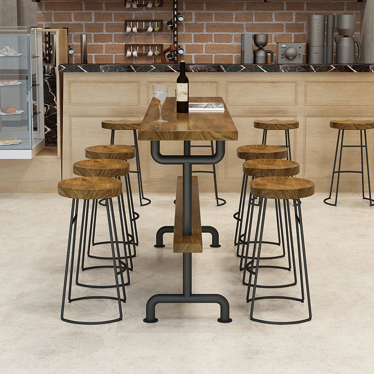 Brown Industrial Style Bar Table Pine Wood Milk Tea Shop Casual Bar Table
