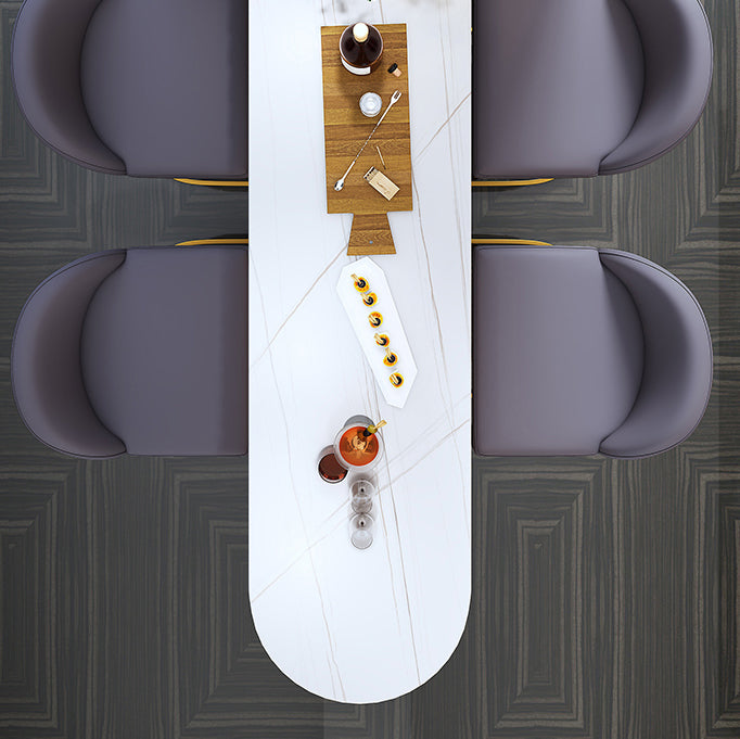 White Modern Style Bar Table in Faux Marble and Metal Specialty Coffee Shop Bar Table