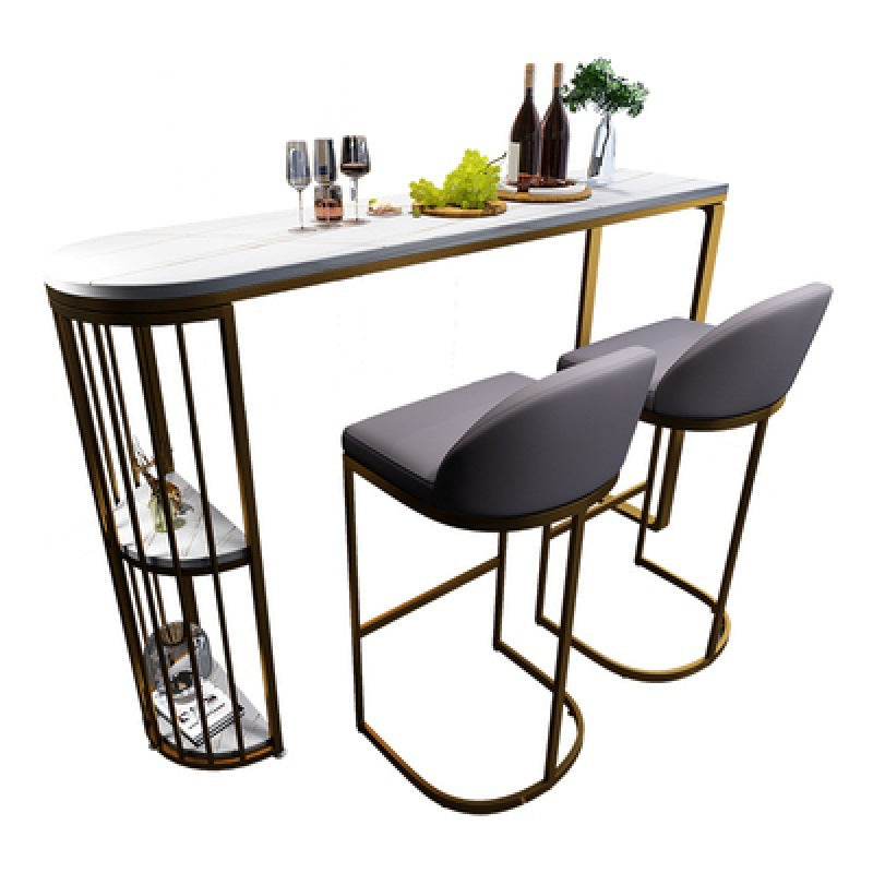 White Modern Style Bar Table in Faux Marble and Metal Specialty Milk Tea Shop Bar Table