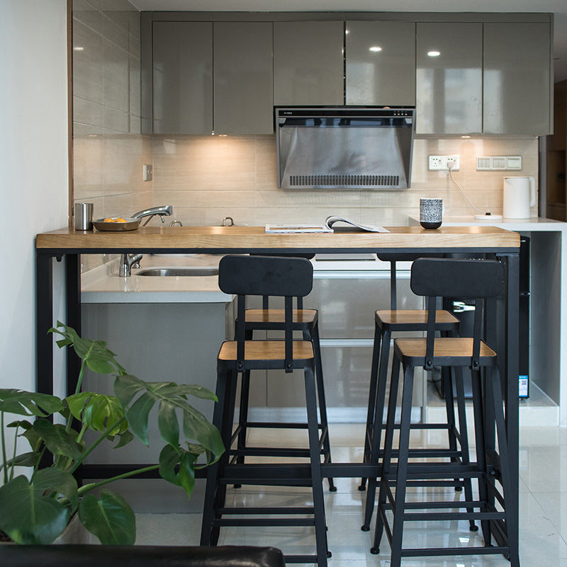 Brown Modern Style Bar Table Solid Wood and Iron with Black Trestle Coffee Shop Bar Table