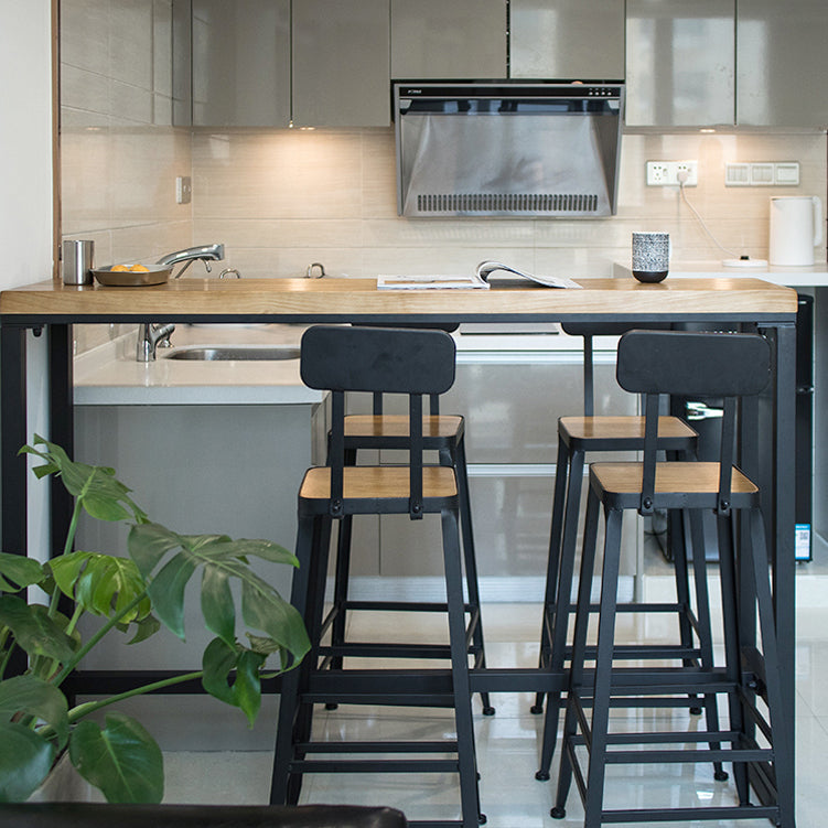 Brown Modern Style Bar Table Solid Wood and Iron with Black Trestle Coffee Shop Bar Table
