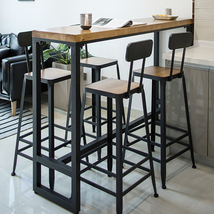 Brown Modern Style Bar Table Solid Wood and Iron with Black Trestle Coffee Shop Bar Table
