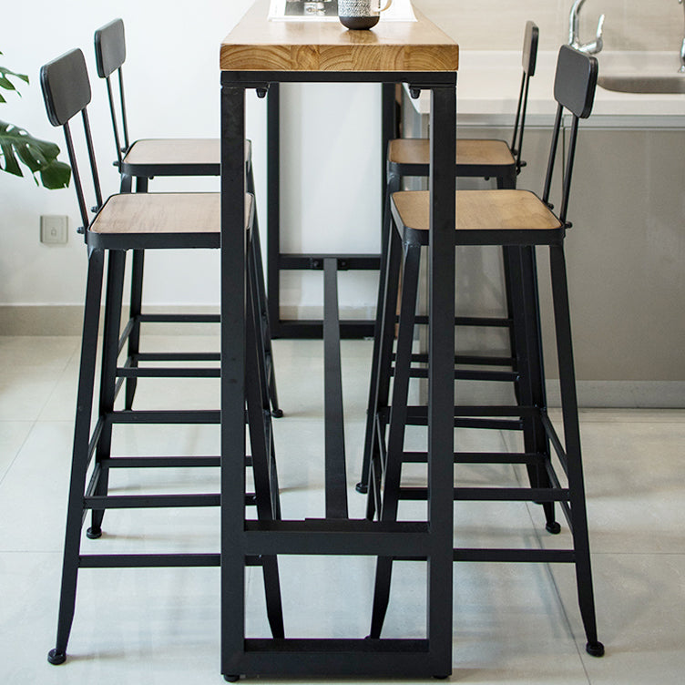 Brown Modern Style Bar Table Solid Wood and Iron with Black Trestle Coffee Shop Bar Table