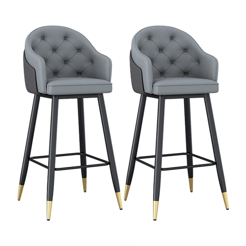 Glam Restaurant Leather Stool Matte Finish Footrest Armed Barstool
