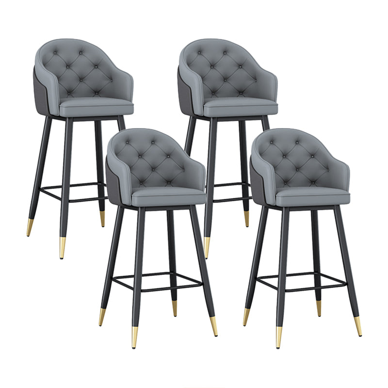 Glam Restaurant Leather Stool Matte Finish Footrest Armed Barstool