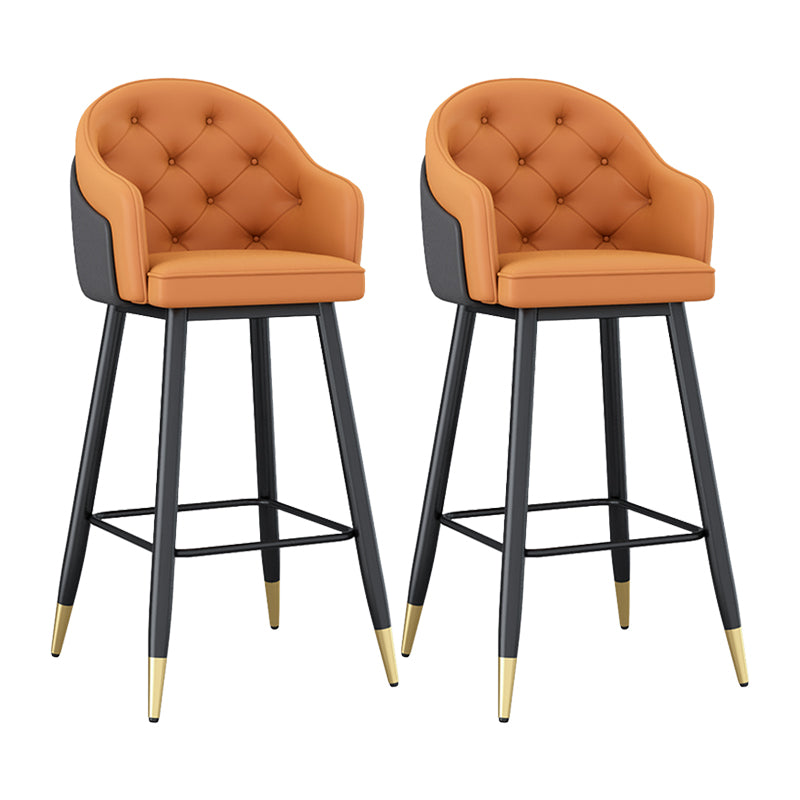 Glam Restaurant Leather Stool Matte Finish Footrest Armed Barstool