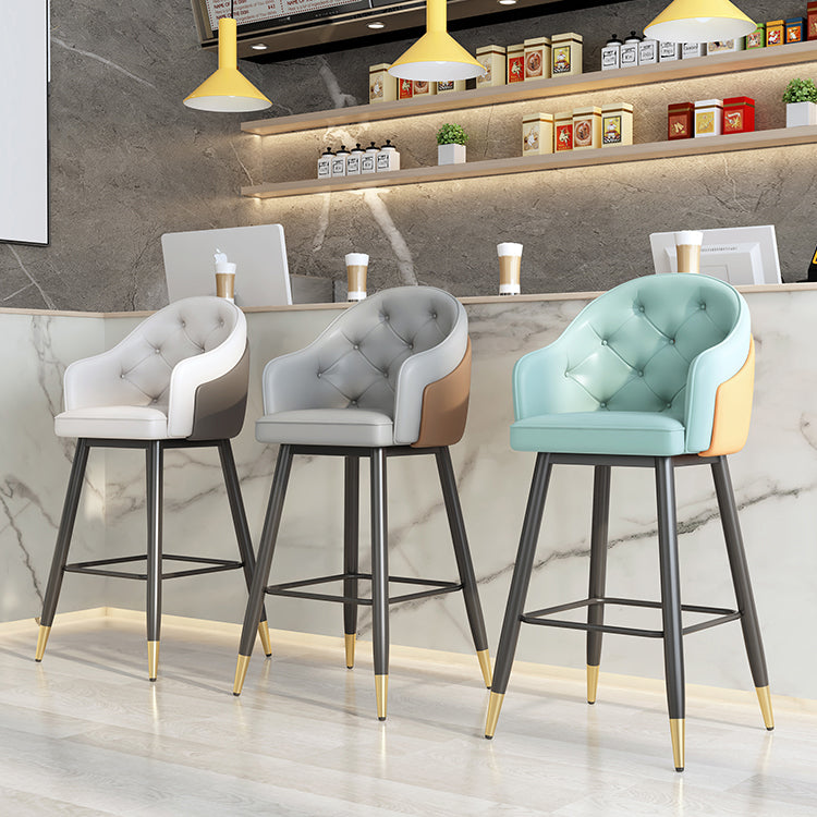 Glam Restaurant Leather Stool Matte Finish Footrest Armed Barstool