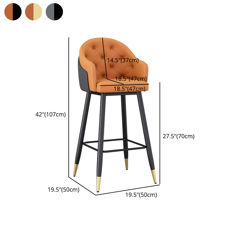 Glam Restaurant Leather Stool Matte Finish Footrest Armed Barstool