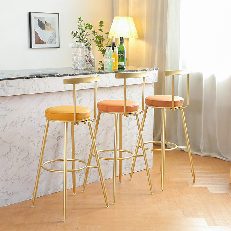 Glam Low Back Footrest Barstool Matte Finish Leather Reception Stool